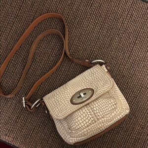 Fossil Cream and Tan Crossbody Bag